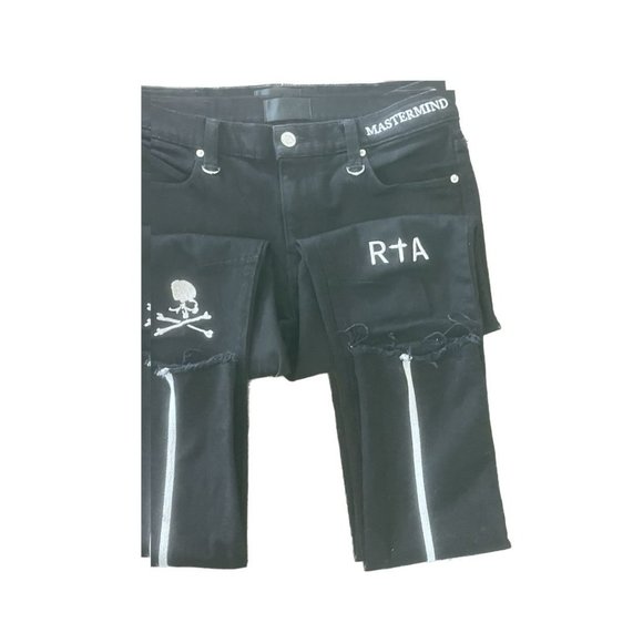RtA X Mastermind black Embroidered skinny Jeans 31 - Picture 3 of 4